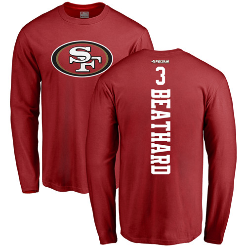Men San Francisco 49ers Red C. J. Beathard Backer #3 Long Sleeve NFL T Shirt->san francisco 49ers->NFL Jersey